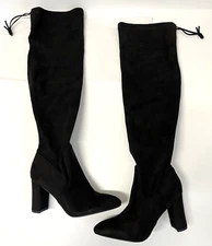 Top Moda Black Suede Over The Knee Heel Boots Size 7 M Black NEW