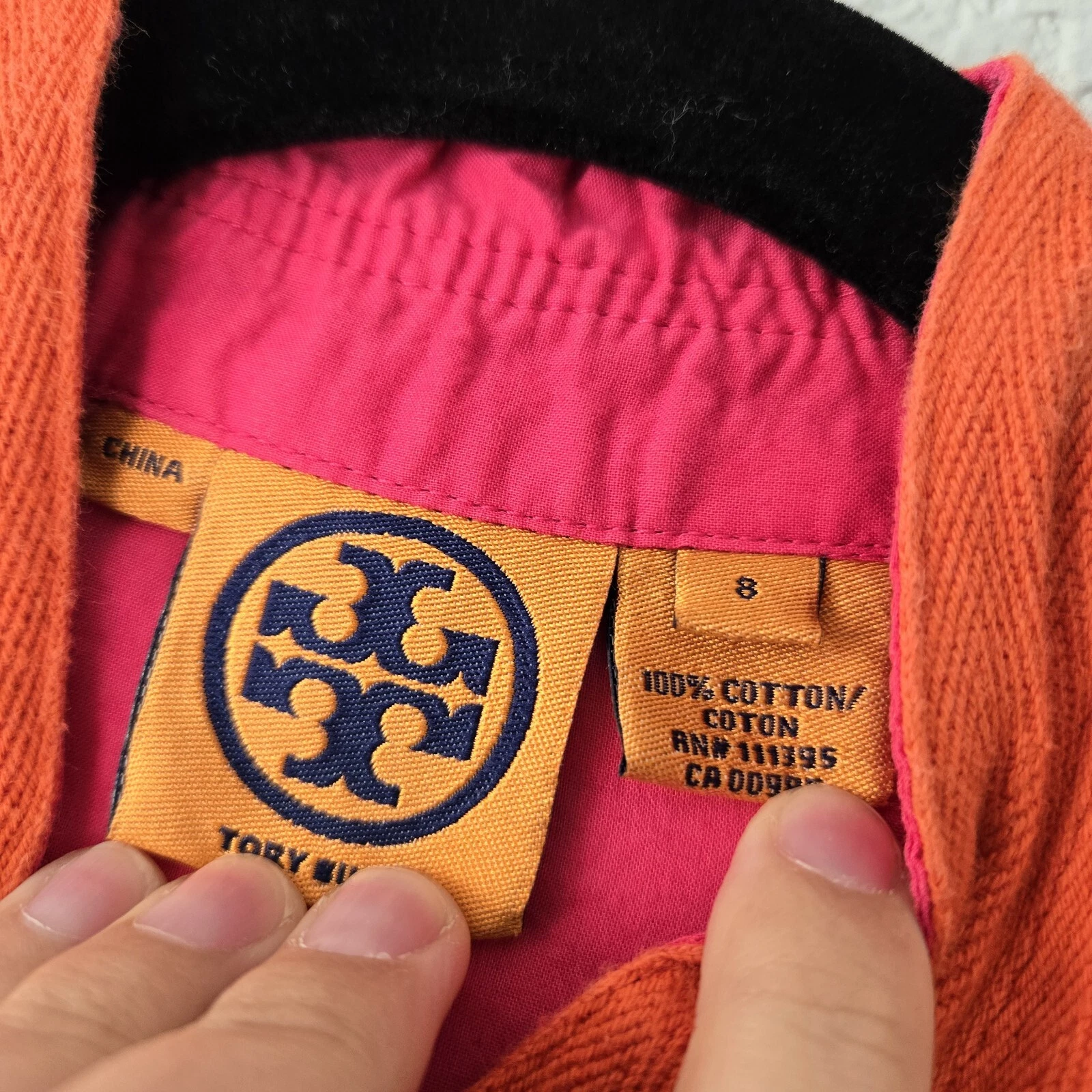 Tory Burch 8 tunica collo spacco rosa e arancione blusa orlo spacco