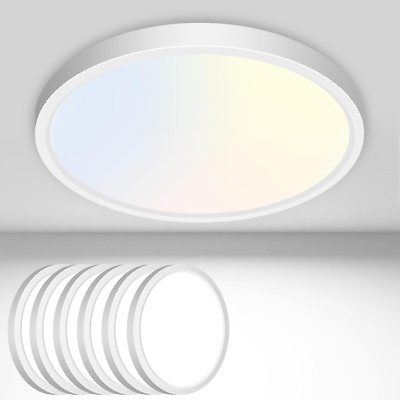 Dimmable 6-Pack 12W LED Flush Mount Ceiling Light, 3 Color Options, Low Profile