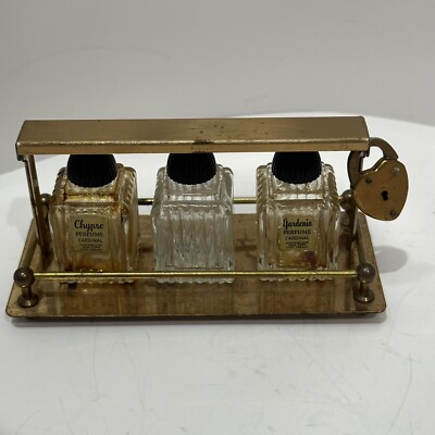 Vtg. Cardinal Perfume Miniature Bottles (3) Caddy 1930s Padlock NO KEY EMPTY