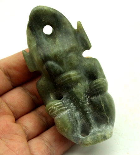 #H231 Antique Chinese Hongshan Culture Old Jade Hand Carved Sun God  Statue 3.6" - Picture 1 of 7