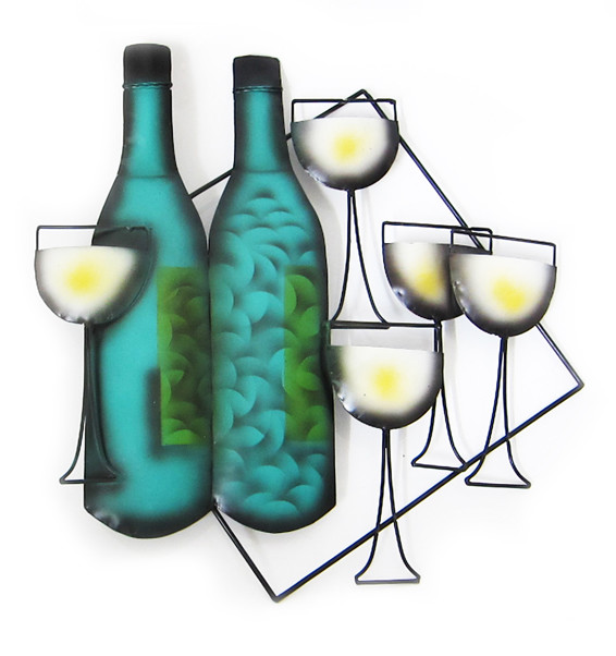 Wine bottles and glasses Metal Wall Art - For Indoor/Outdoor Use 46 cm