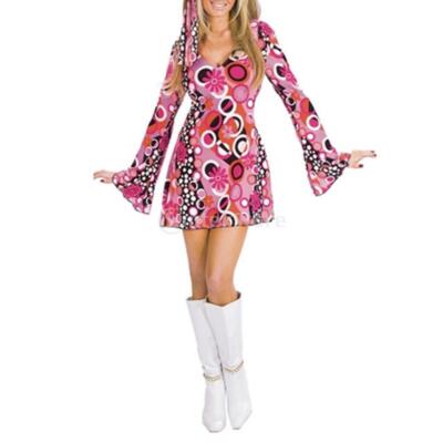 Damen Retro Hippie Frieden Liebe Kostüm Kleid Flower Power 60er 70er Jahre Disco Tänzerin