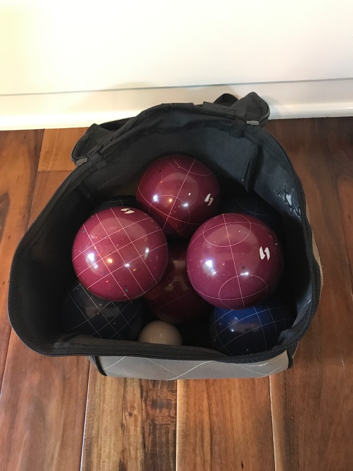 Sportcraft Official Bocce Ball Set W/ Bag Speckled Balls Pallino Maroon