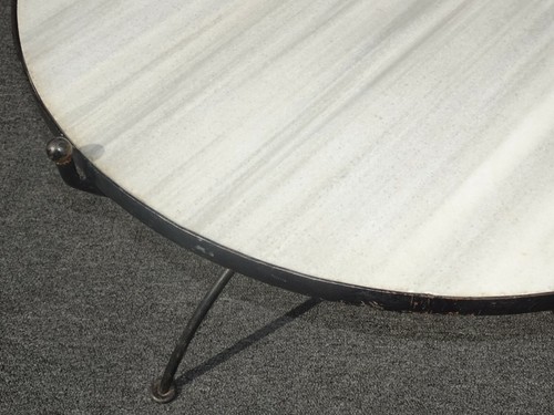Vintage Spanish Style Wrought Iron w White & Gray Marble Top Coffee Table - Picture 9 of 12