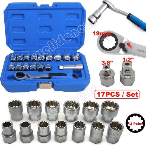 Durchsteck Ratsche Steckschlüssel Satz 17 tlg. Durchsteckknarre 3/8 1/2" 10-24mm - Bild 3 von 15