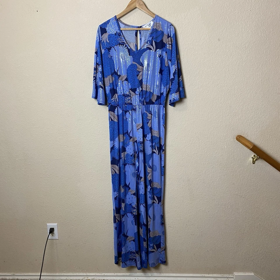 Mono Nikki Poulos Talla Grande Azul Brillante Jersey Tejido Largo con Elástico Foto 2 de 4