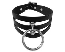Adjustable Leather Choker Collar with Silver O-Ring, Locking Buckle - Small