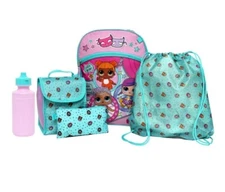 LOL Surprise Doll 5 Pc Set 15” School Backpack Lunch Box Pencil Bag Cinch Sack +