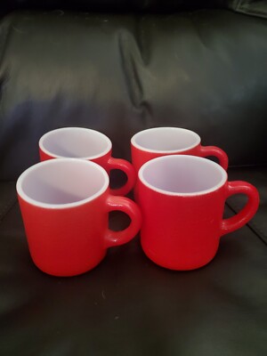 Glasbake Red Coffee Cups Or Mugs Straight Side Milkglass