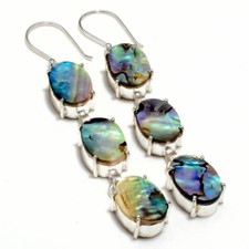 Abalone Shell Gemstone Handmade 925 Sterling Silver Jewelry Earring Size 2.5"