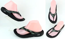 OOFOS OOlala Women's Thong Recovery Sandals Black Green Camo Sz 8