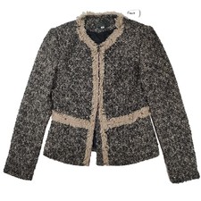 Donna Per New York Tweed Wool Jacket Women Size 8 Fringe Hem Preppy Business