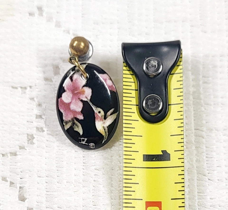 Pendientes colgantes de porcelana pintados a mano escena colibrí Foto 4 de 4