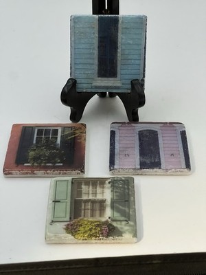 Coaster Set Of 4. Colorful  House Door Theme Cork Backed