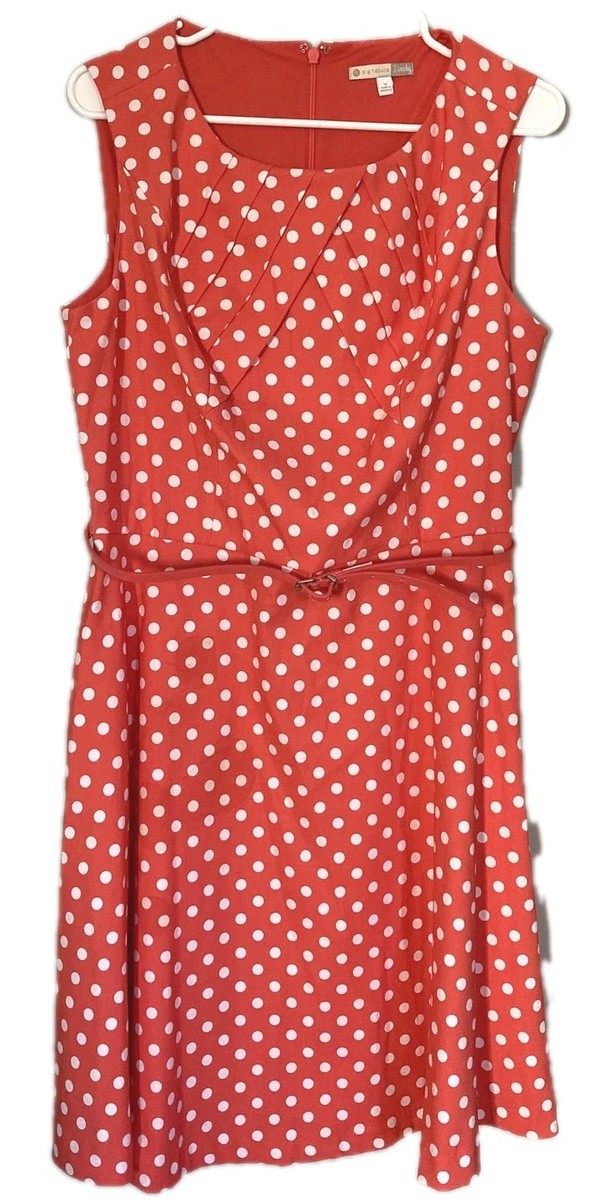 Signature Darby Dress Women 14 Sleeveless Polka Dot Fit Flare Belted Knee  Length | eBay