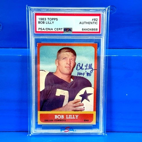 BOB LILLY 1963 Topps Autograph Rookie Card #82 Dallas Cowboys HOF PSA Authentic