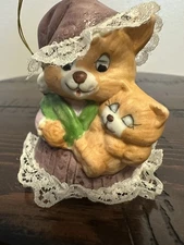 Vintage Jasco Caring Critter Chimers Bell MOTHER CAT & SLEEPING KITTEN Ornament