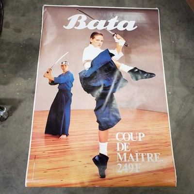 Original VTG 90s Bata French Bus Shelter Poster Coup de Maitre Ninja Ad 47''x68''