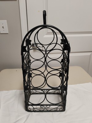 9×20×6/ Vintage 7 Bottle Green/ Black Tone Leafy Castiron Wine Rack With Handle/