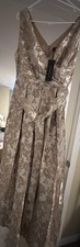 Donna Karan Women's Metallic Brocade Wrap Ball Gown Frost Beige Size 12