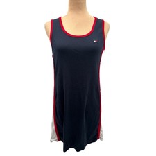 Tommy Hilfiger NavyBlue Red White Cotton Sleeveless Tank Dress Logo Medium USA