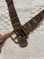 Aztec Red Orange Yellow Pattern Belt - Made in USA Sz Small / Medium