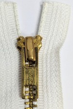 23" Metal Zippers- YKK #5 Open End, Brass Teeth, White Tape, Made In USA
