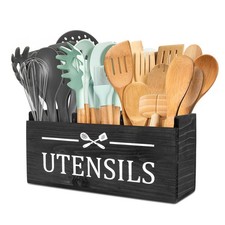 Black Large Wooden Kitchen Utensil Holder Extra Large Rustic Countertop Wood