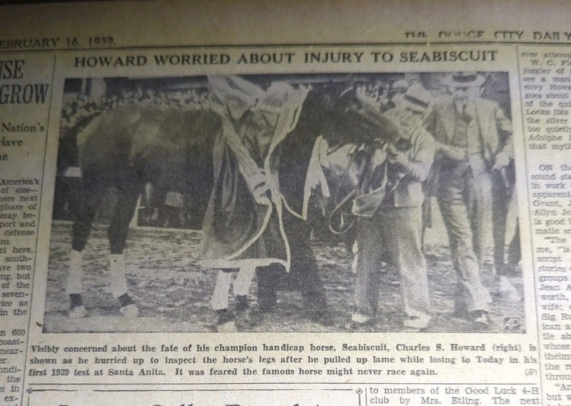 FEB 16, 1947 NEWSPAPER PAGE #2640- OWNER FEARS SEABISCUIT MAY NOT RACE AGAIN 