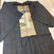 Japanese Kimono Mens Traditional Wear Scenic Inner Pattern Good Condition Vintag