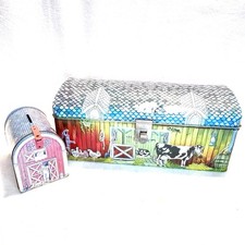VTG 1980s SCC Tin Lithograph Toy Barn Small Farm Barn Theme Mailbox Lot