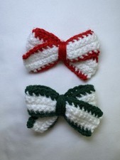 Handmade Crochet Red And Green Lined Bow Hair Clips   Set Of 2