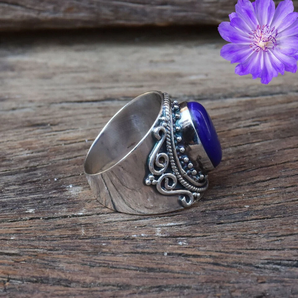 Natural Lapis Lazuli Gemstone Handmade 925 Sterling Silver Jewelry Ring All Size - Image 4 of 4