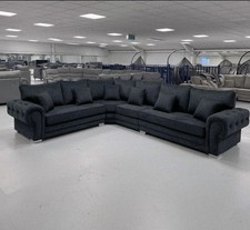 Brand New | Verona 6 seater corner sofa | In Black Fabric | High back cushions