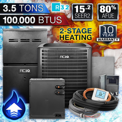 ACiQ 3.5 Ton 15.2 SEER2 & 80% 100,000 BTU 2 Stage Gas Furnace AC System - Upflow