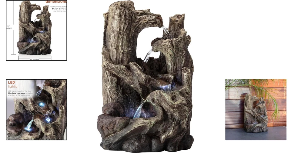 Fuente cascada de mesa interior de 5 niveles de 14" con luces LED - elegancia marrón Foto 2 de 4