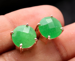 Authentic Natural Green Quartz Round Stud Earrings Rose Gold Filled Solid Silver Jewelry