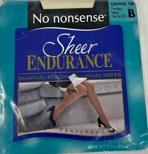 No Nonsense VTG Sheer Endurance Pantyhose Tights Sz B Precious Ivory Sheer Toe