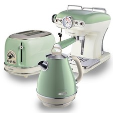 Retro Jug Kettle & Toaster With Espresso Coffee Machine Set, Green Vintage Style