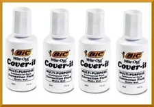 4-BIC WHITE OUT Cover-It Multi Purpose Pen & Ink Correction Fluid .7 fl oz 20ml