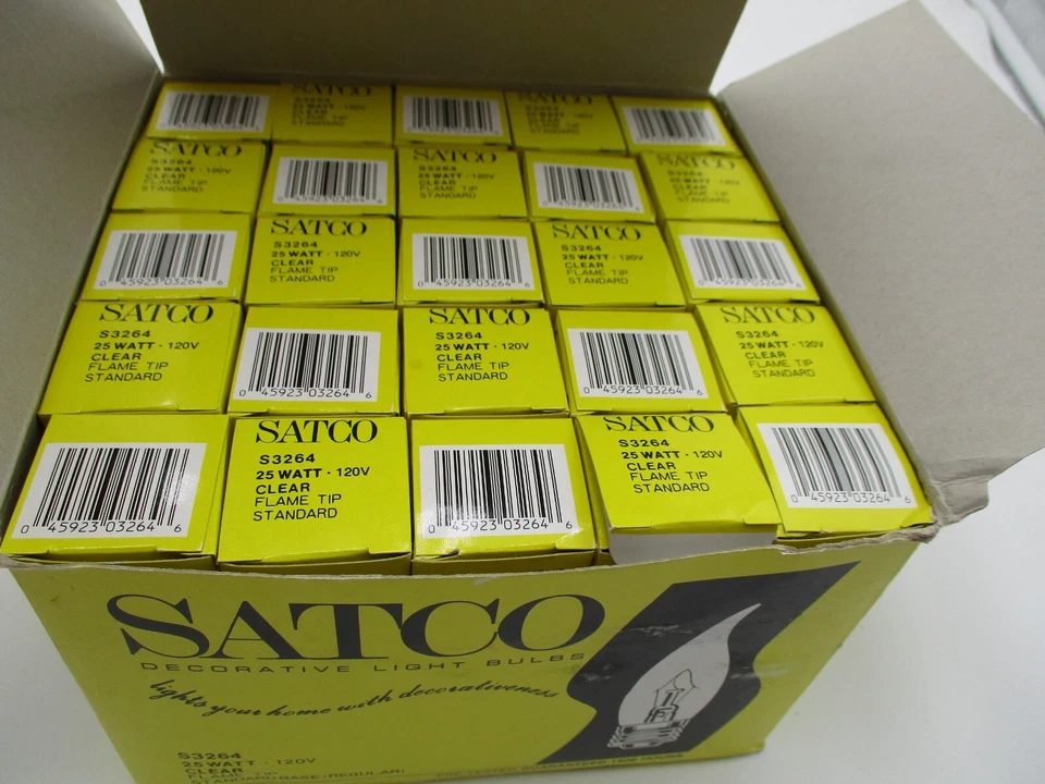 NEW Satco 25W Clear Flame Tip Lights Standard Base 25 Count S3264 Decorative - Image 3 of 3