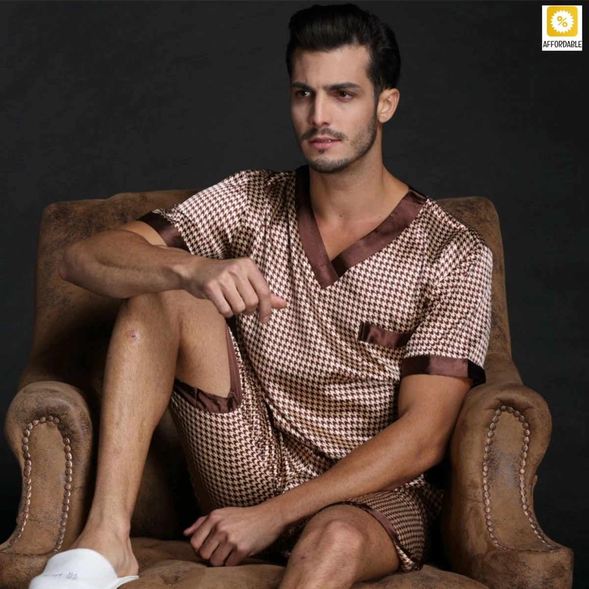 Pajamas Sets Men Satin Silk T Shirt Shorts Male Pijama Sleepwear