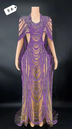 Womens Sexy See Through Silver Sequined Long Dress Evening Prom Gown Stage Wear - Picture 31 of 32