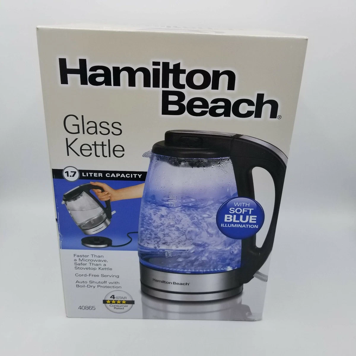 Hamilton Beach 1.7-Liter Electric Glass Kettle - Stainless Steel