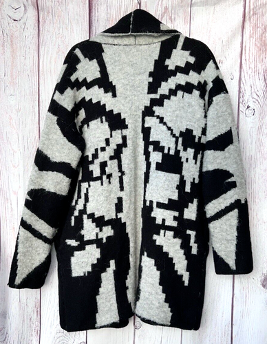 Barneys New York Women’s Alpaca Wool Blend Cardigan Black Gray Soft Warm Cozy M - Picture 2 of 7