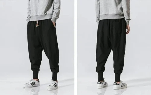 Lässige Herren Japanische Jogginghose Baumwolle Leinen Stretch Gummizug Hose Jogger - Bild 10 von 27
