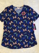 Scrubstar Scrub Top Womens Size Medium Blue Butterfly Performance Stretch