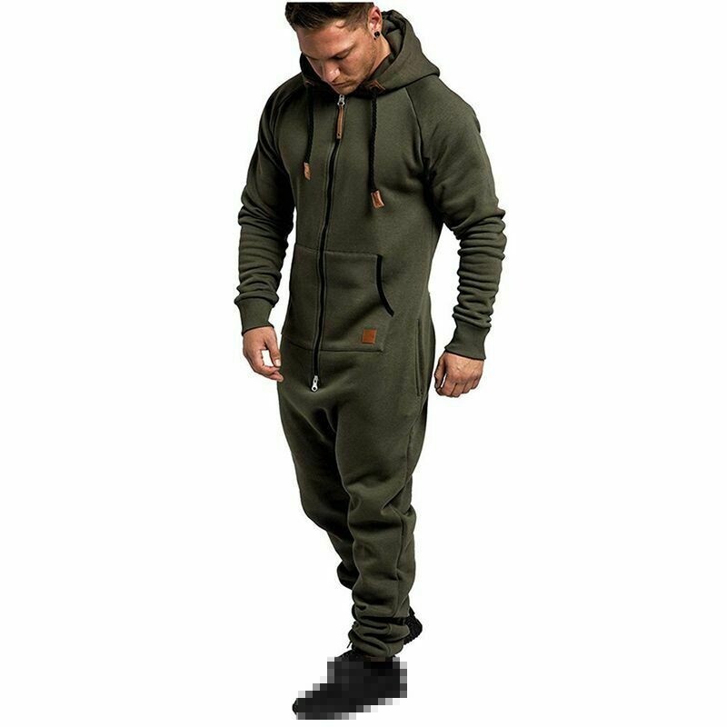 Mens Tracksuit Playsuit Hooded All Jumpsuit Romper Full Zip One
