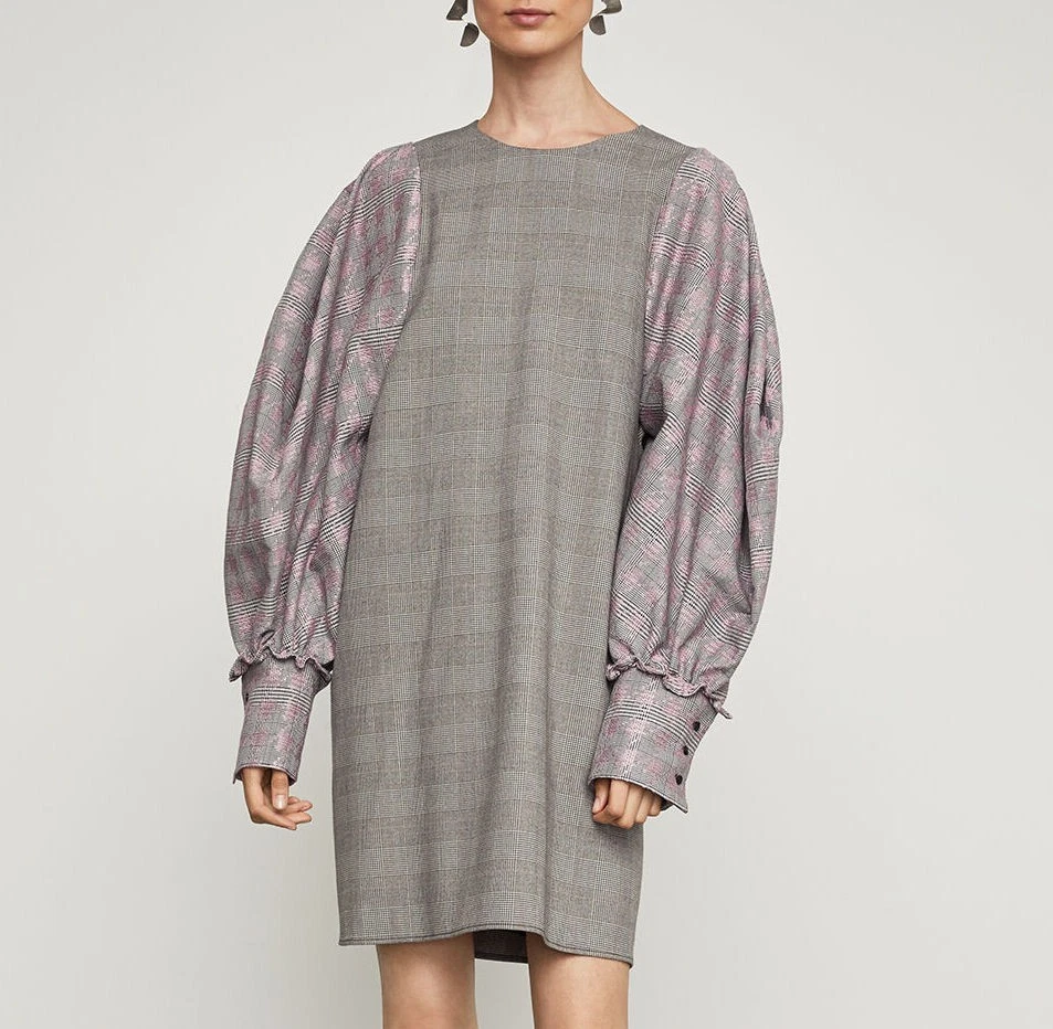 BCBG MAXAZRIA Women's Balloon Sleeve Houndstooth Dress, Size XS Black/Multi